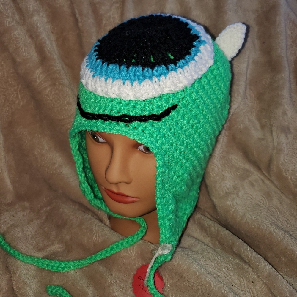 Crocheted adult monster earflap
